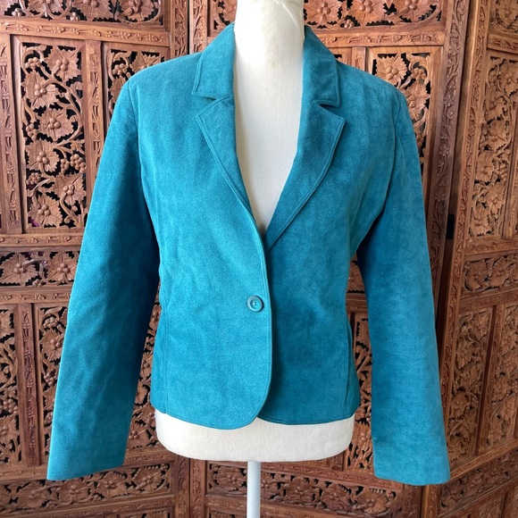 Jackets & Blazers - Vintage Handmade Western Teal Faux Suede Single-Button Women's Blazer Jacket